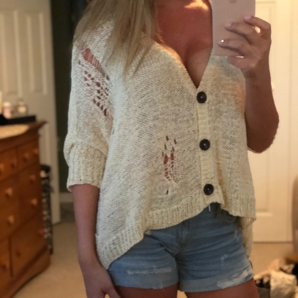 Distressed Button Down Sweater - image 1
